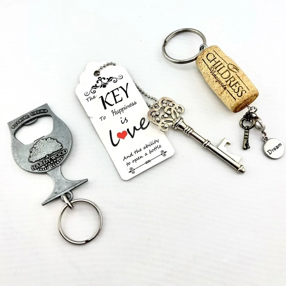 Wine & Craft Beer Bottle Opener Keychain Bundle - Lot of 3